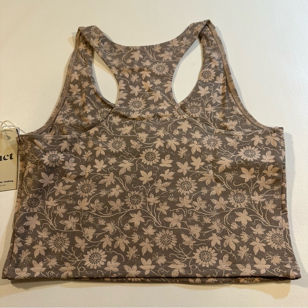 NWOT Pact Cinder Trellis Floral Print Organic Cotton Blend Racerback Crop Top - Picture 4 of 12